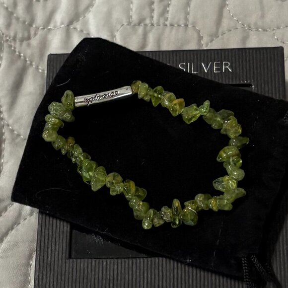 Jewelry - Natural Peridot Freeform Chip Bead Stretchy String Sterling Silver Bracelet